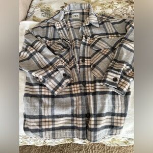 Zara Plaid Button-Up Shacket Flannel